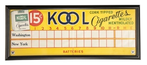 1933 "KOOL" Cigarettes Washington Nationals vs. New York Giants World Series Line Score Advertising Display